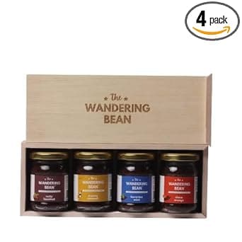 The Wandering Bean Coffee Hamper | Set of 4 Assorted Coffees (Nutty Hazelnut, Classic Cappuccino, Creamy Caramel & Choco - Orange 40g X 4 Jars) Gift Festive- Best Gift Hamper