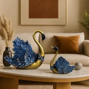 Xtore Hand Crafted Swan Pair Home Decor Figurine (Blue)