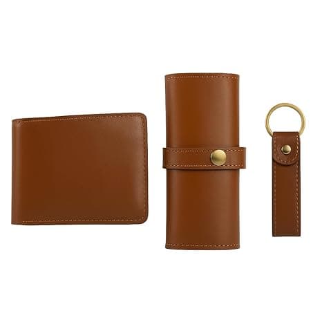 Men’s Gift Combo Set for Men Brown Genuine Leather Wallet | Leather Keychain | Sunglasses Case