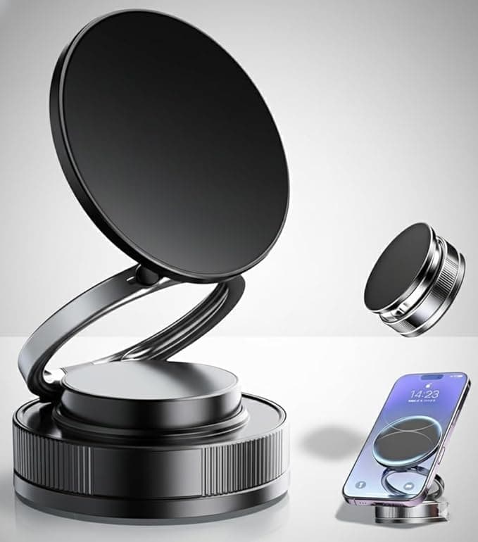 Dangfly 360° Magnetic Vacuum Phone Mount | Strong Magnetic Car & Desktop Holder | Universal Smartphone Compatible | Shockproof, Stable Grip, Multi-Surface Suction Mount