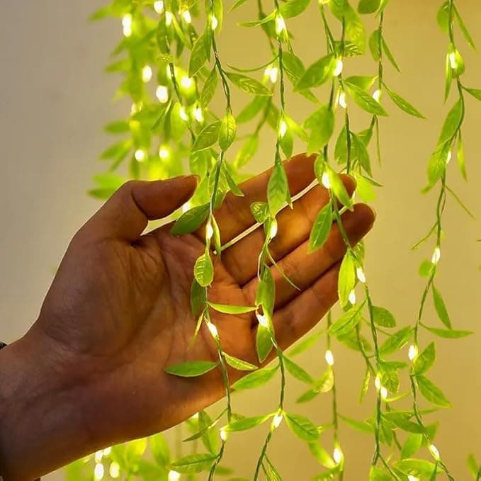 One94Store Artificial Leaf Curtain Lights – 200 LED Warm White Fairy String Lights