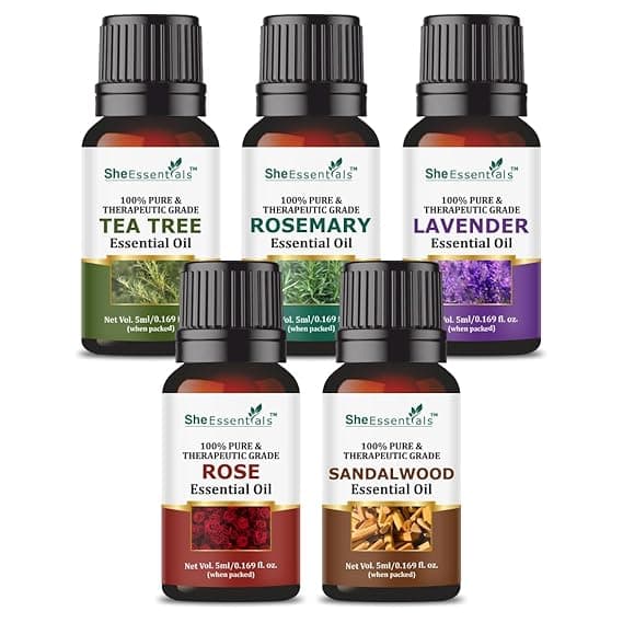 Exotic Aromas Essential Oil Lavender, Rose, Tea Tree, Jasmine, Ylang Ylang, Orange, Lemongrass, Peppermint, Rosemary, Pure & Natural (Pack of 9)