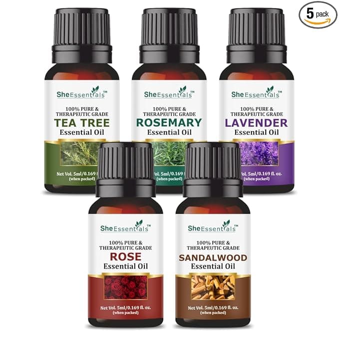 Exotic Aromas Essential Oil Lavender, Rose, Tea Tree, Jasmine, Ylang Ylang, Orange, Lemongrass, Peppermint, Rosemary, Pure & Natural (Pack of 9)