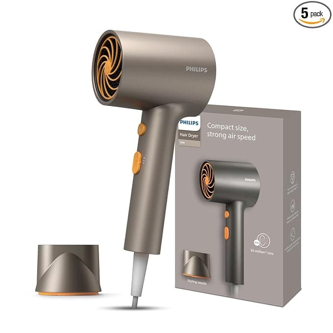 Philips Hair Dryer 1600 Watts | 4 heat x speed modes for different drying needs | 30 M Negative Ions for Smooth, Shiny Hair | BHD321/06 - Steel Grey | Perfect Blow Dry for Men & Women | 2 year Warranty