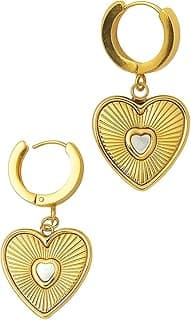 Ornacia Gold Heart Hoop Earrings with Pearl Center