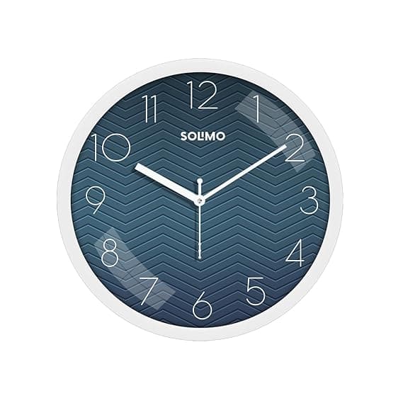 Amazon Brand - Solimo 11-Inch Classic & Modern and Stylish Silent Movement Wall Clock - White & Blue