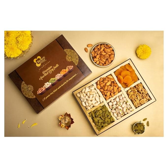 Browntree Premium 6pcs (250g) | Dry Fruit Hamper | 6 Piece Assorted Gift Basket-Almonds, Cashews, Raisins, Pista, Apricot & Walnuts | Festive & Corporate Gifting Box | Ideal Gift Box for christmas & new year