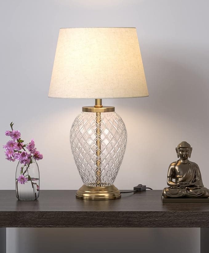 Divine Trends Diamond Cut Glass LED Table Lamp – Brass Antique Finish