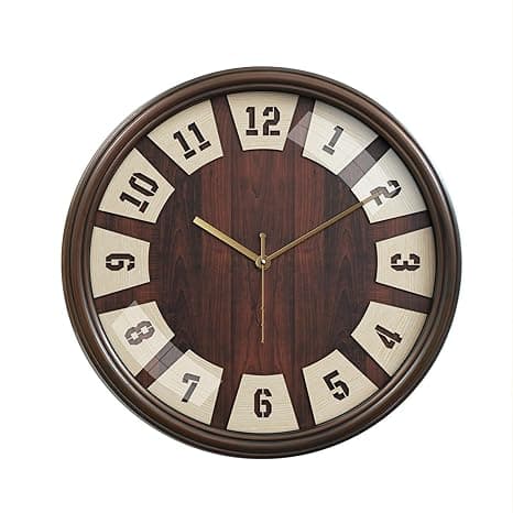 Amazon Brand - Solimo 12-Inch Stylish Numbers Silent Movement (Wooden Base, Brown Frame)