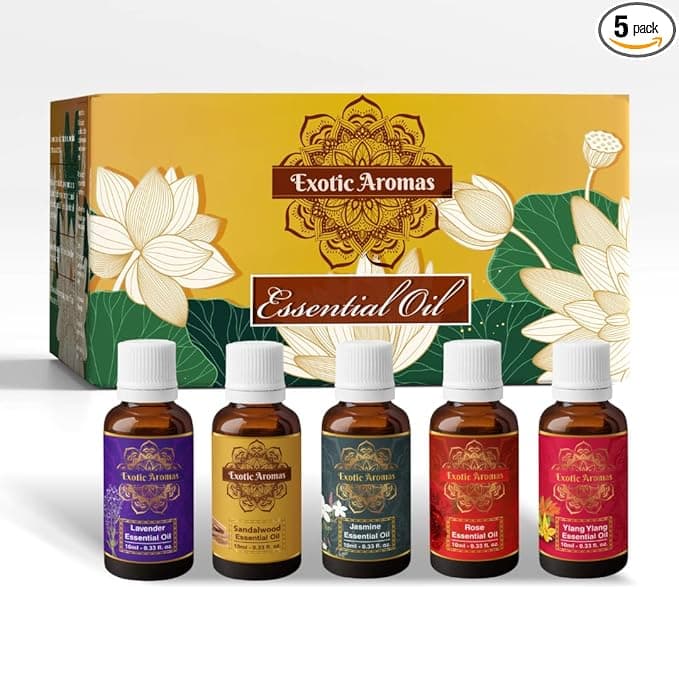 Exotic Aromas Essential Oil - Lavender, Sandalwood, Jasmine, Rose, Ylang Ylang (Pack of 5)