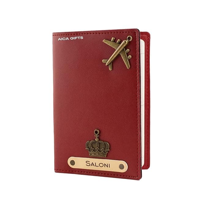 Mekhush Personalised Name & Charm Leather Passport Cover Holder for Men & Women (Wine Color Passport Full Size)