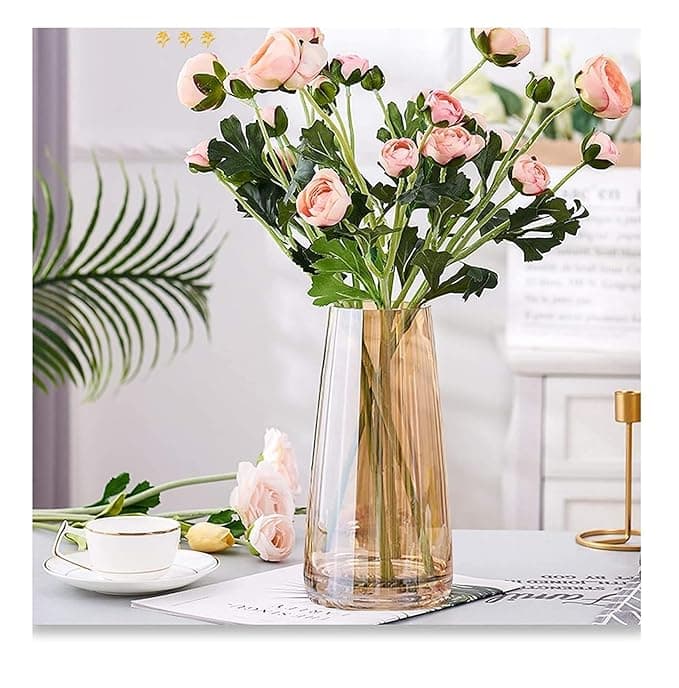 SPHINX Decorative Glass Vase for Flowers Plants Home Decor Office Living Table Decorations, Vases for Home Decor, Luster Glass Vase,Modern - (Crystal Amber, Approx 9 Inches Height)